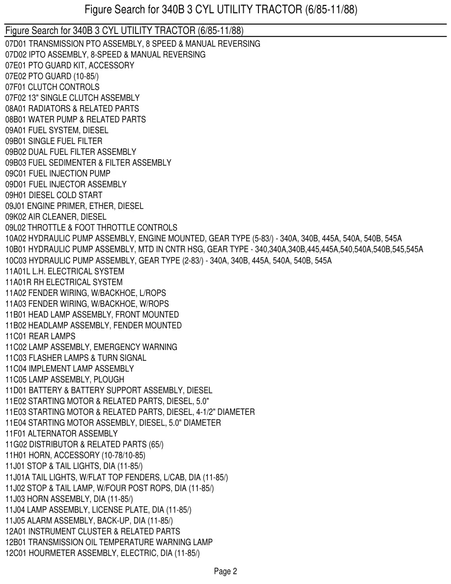 New Holland Ford 340B 3 Cylinder Utility Tractor Master Parts Manual preview page 4