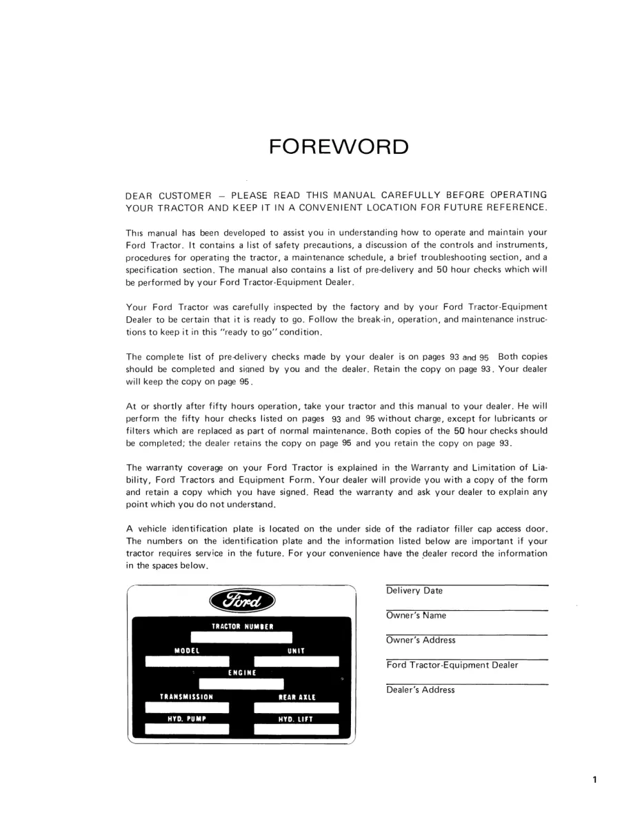 New Holland Ford 6700 7700 Tractor Operator's Manual preview page 3
