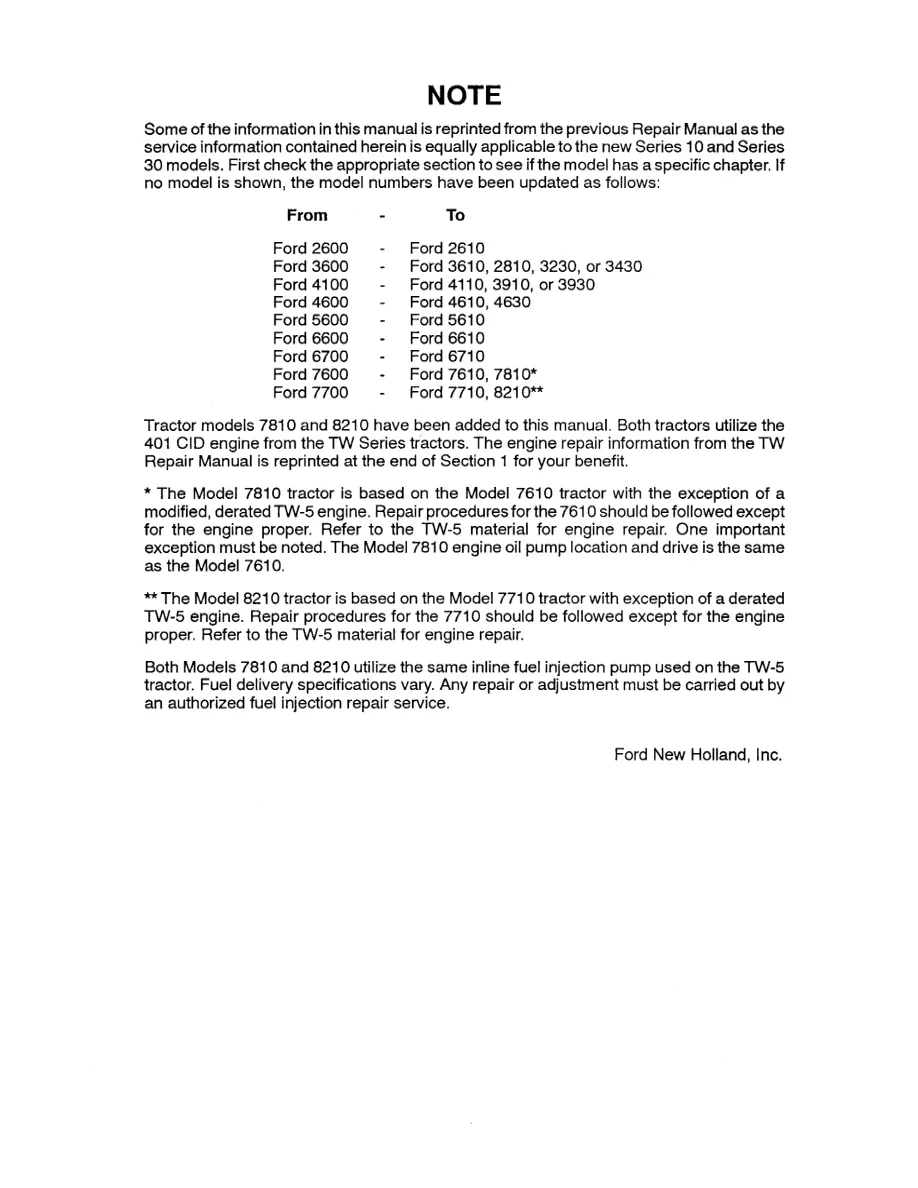 New Holland Ford 7810 Tractor Service & Repair Manual preview page 2