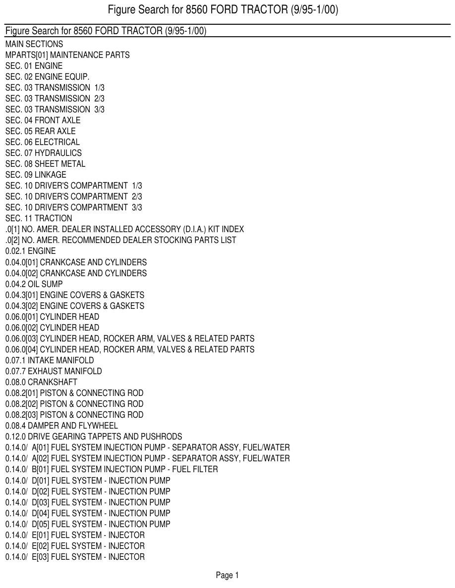 New Holland Ford 8560 Tractor Master Parts Manual preview page 3