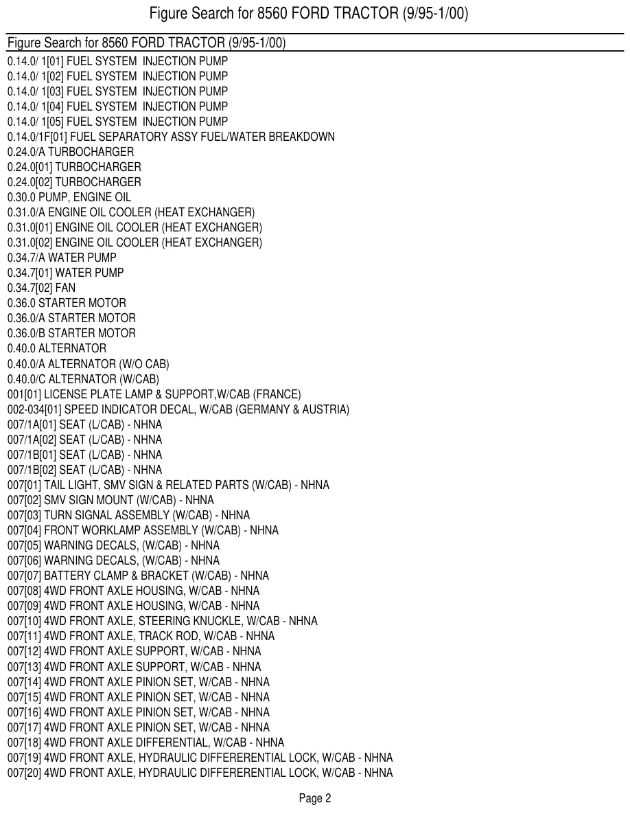 New Holland Ford 8560 Tractor Master Parts Manual preview page 4