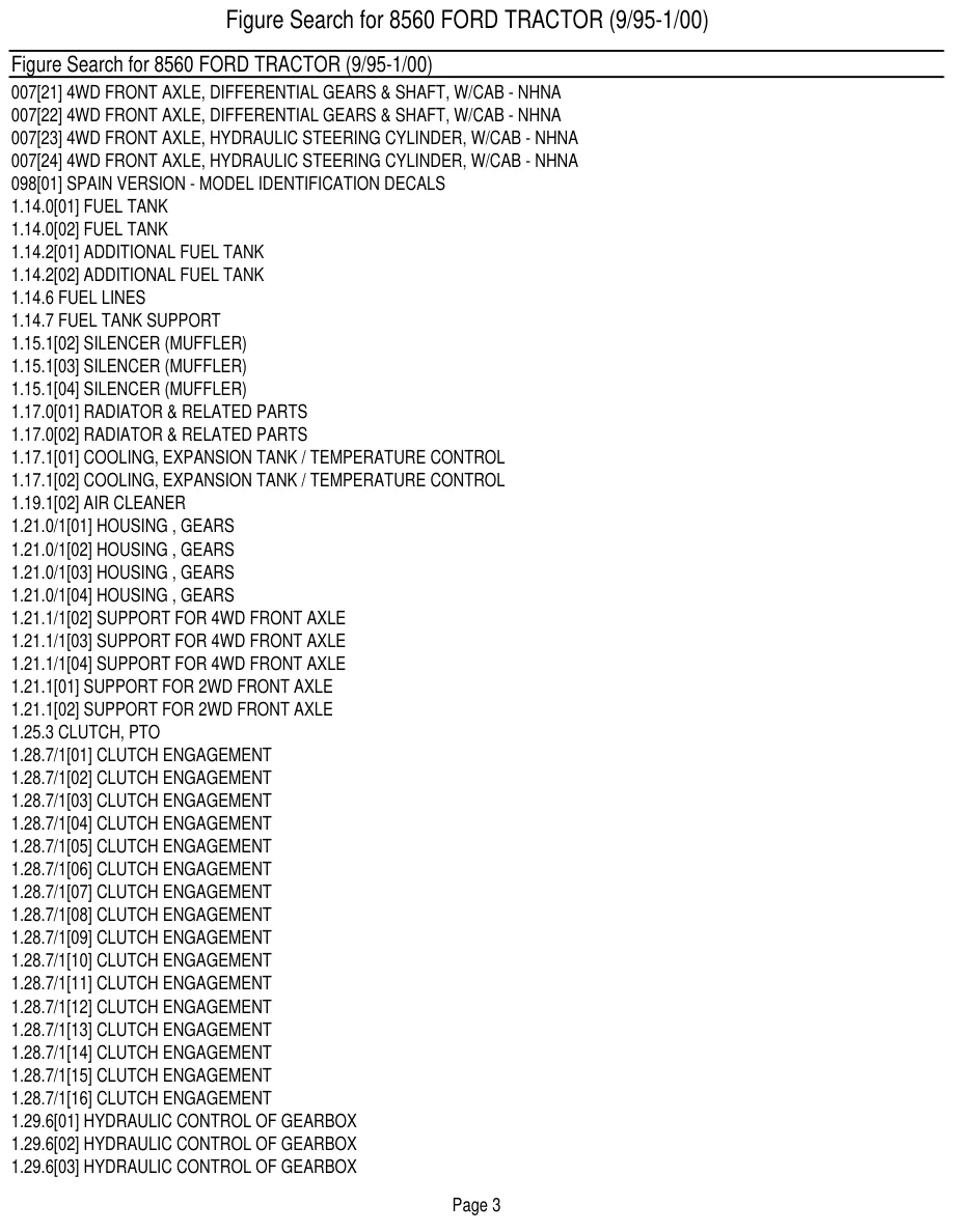 New Holland Ford 8560 Tractor Master Parts Manual preview page 5