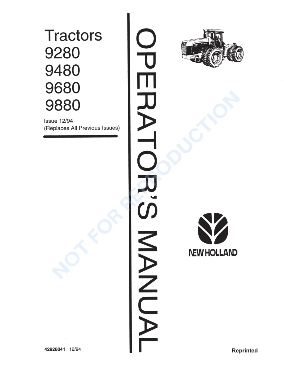 New Holland Ford 9280 9480 9680 9880 Tractor Operator's Manual preview page 1