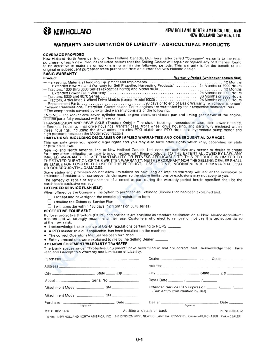 New Holland Ford 9280 9480 9680 9880 Tractor Operator's Manual preview page 3