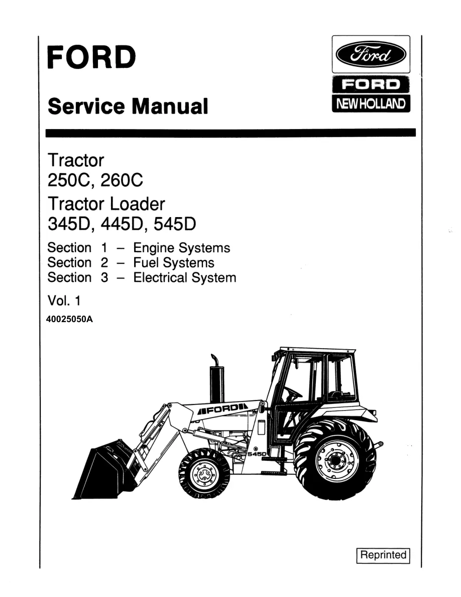 New Holland Ford-New 250C & 260C 345D 445D 545D Tractor Loader Service & Repair Manual preview page 1