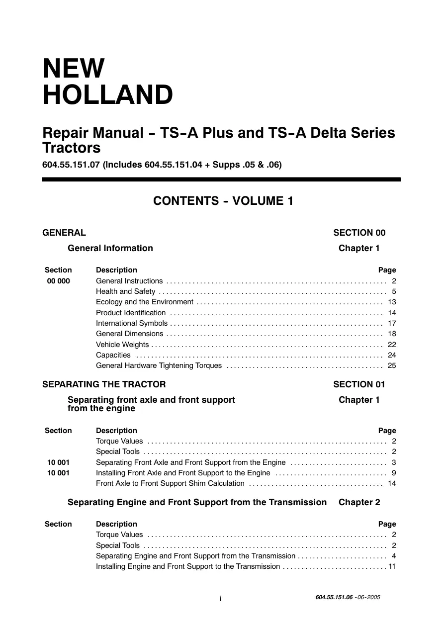 New Holland -Ford TS125A Tractor Service & Repair Manual preview page 2