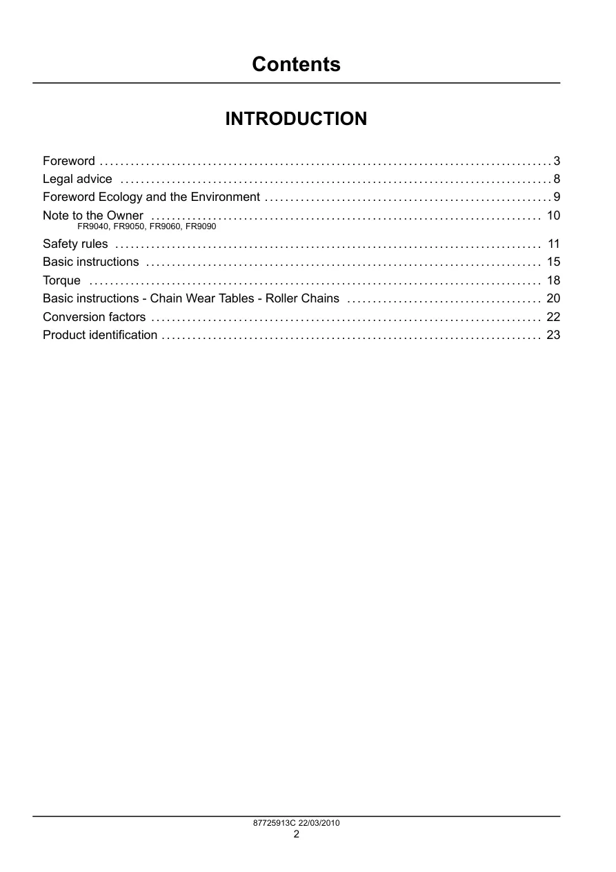 New Holland FR9000 Series Forage Harvester Service & Repair Manual preview page 6