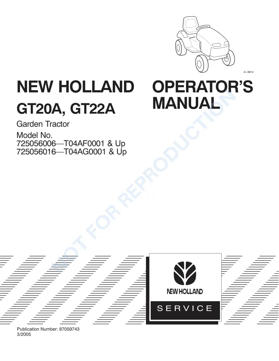 New Holland GT20A GT22A Garden Tractor Operator's Manual preview page 1