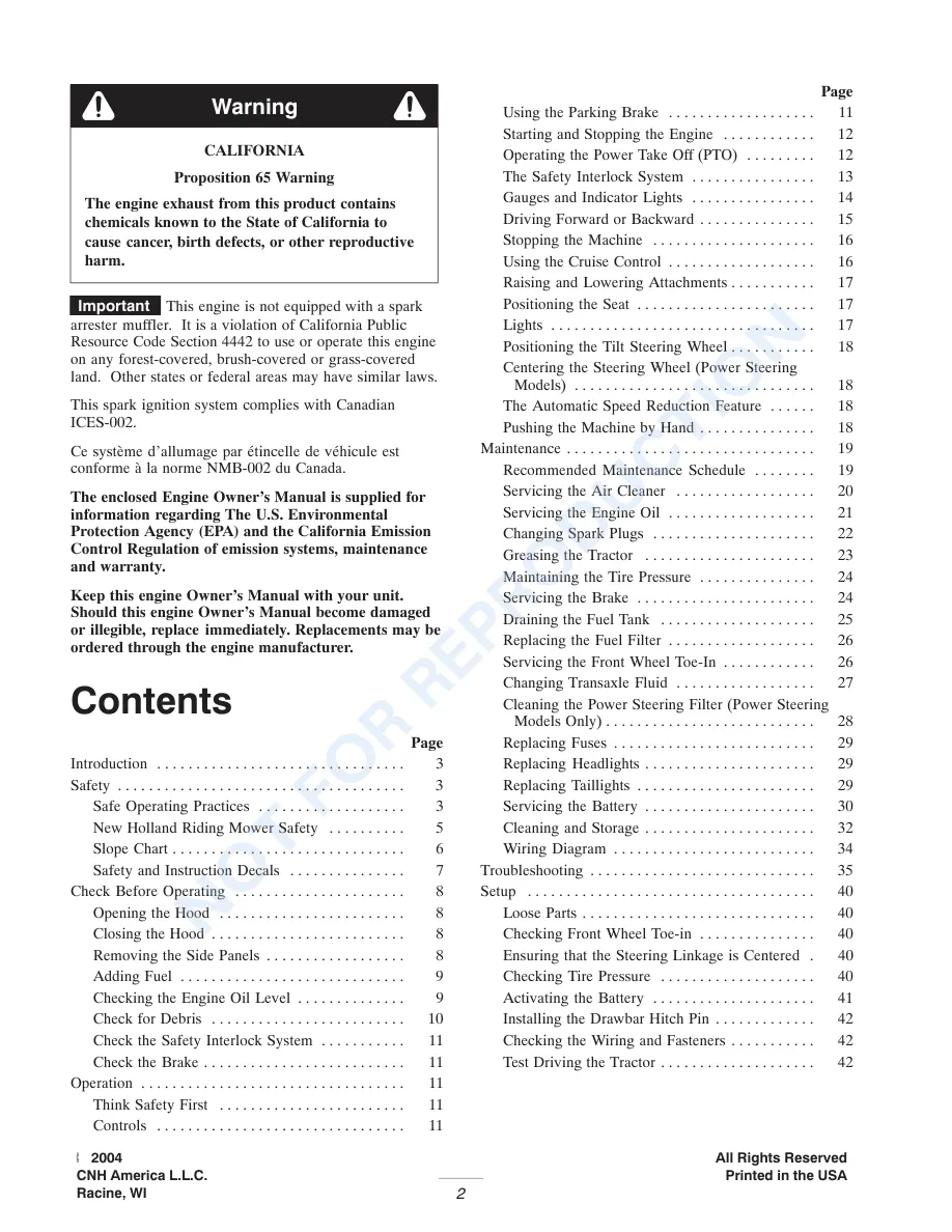 New Holland GT20A GT22A Garden Tractor Operator's Manual preview page 2