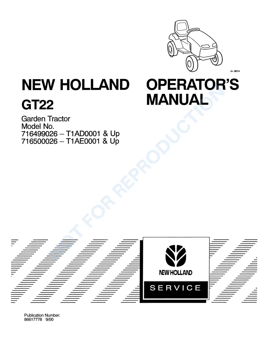 New Holland GT22 Garden Tractor Operator's Manual preview page 1