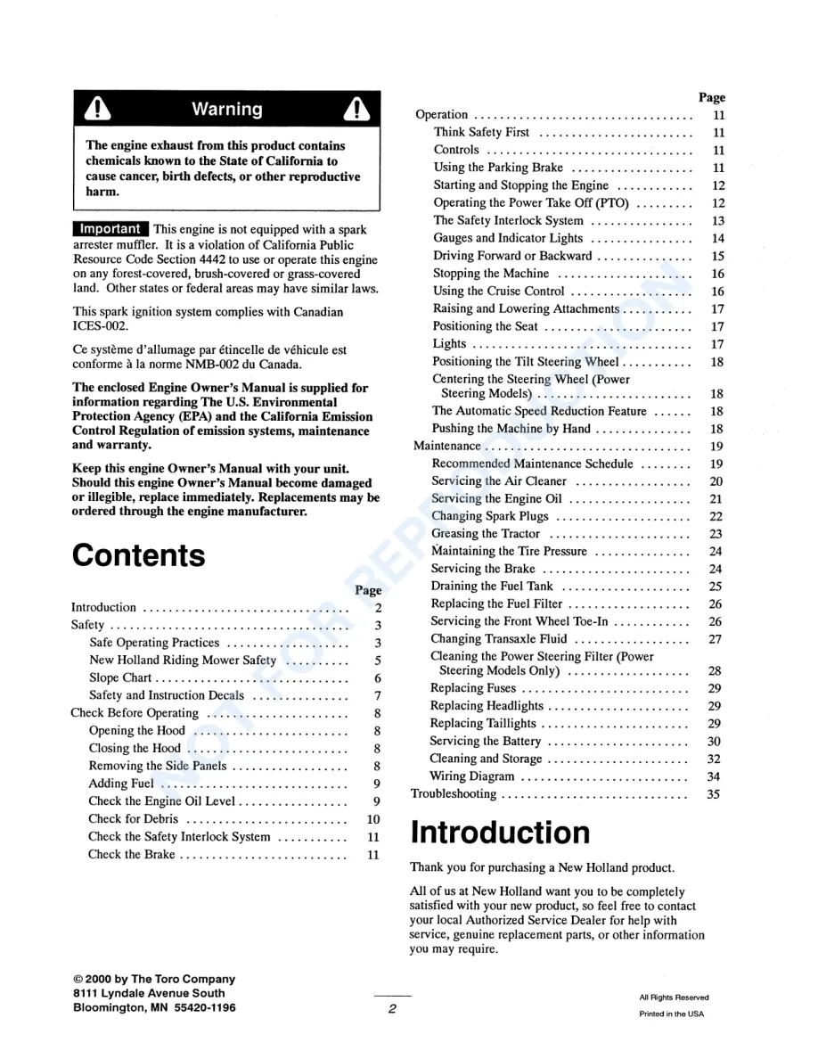 New Holland GT22 Garden Tractor Operator's Manual preview page 2
