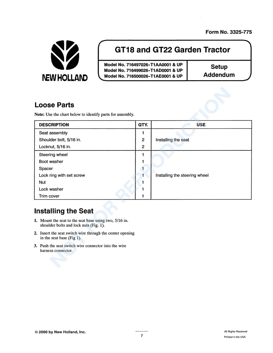 New Holland GT22 Garden Tractor Operator's Manual preview page 3