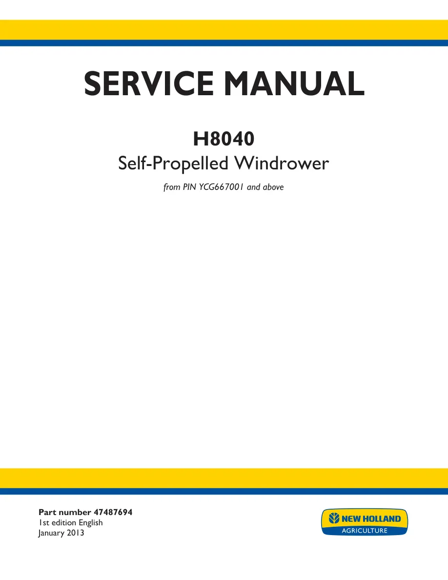 New Holland H8040 SELF-PROPELLED Windrower Machine Service & Repair Manual preview page 1