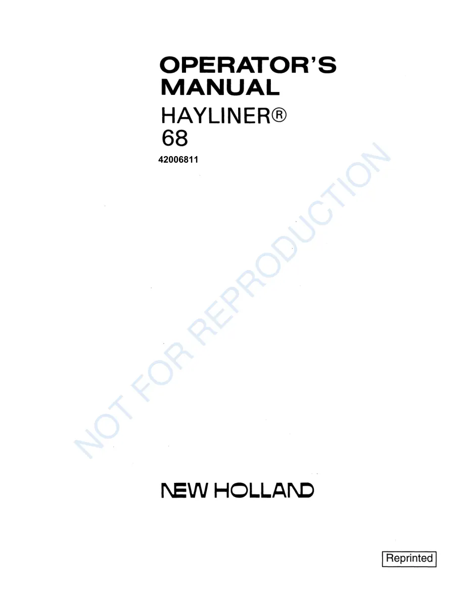New Holland S68 Super Hayliner Baler Operator's Manual preview page 1