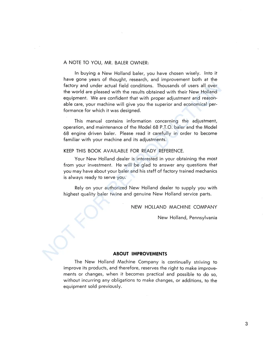 New Holland S68 Super Hayliner Baler Operator's Manual preview page 3