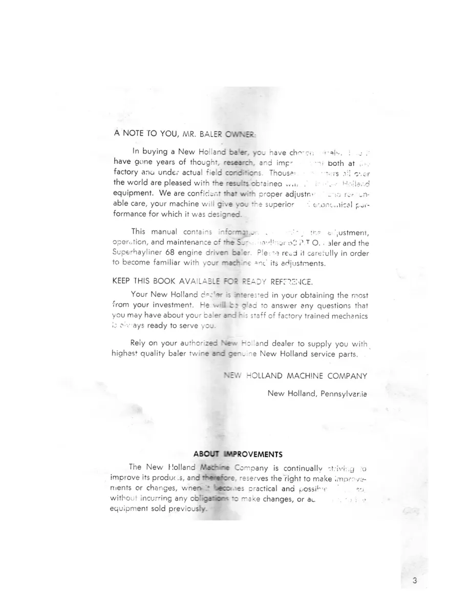 New Holland Super Hayliner 68 Baler Operator's Manual preview page 2