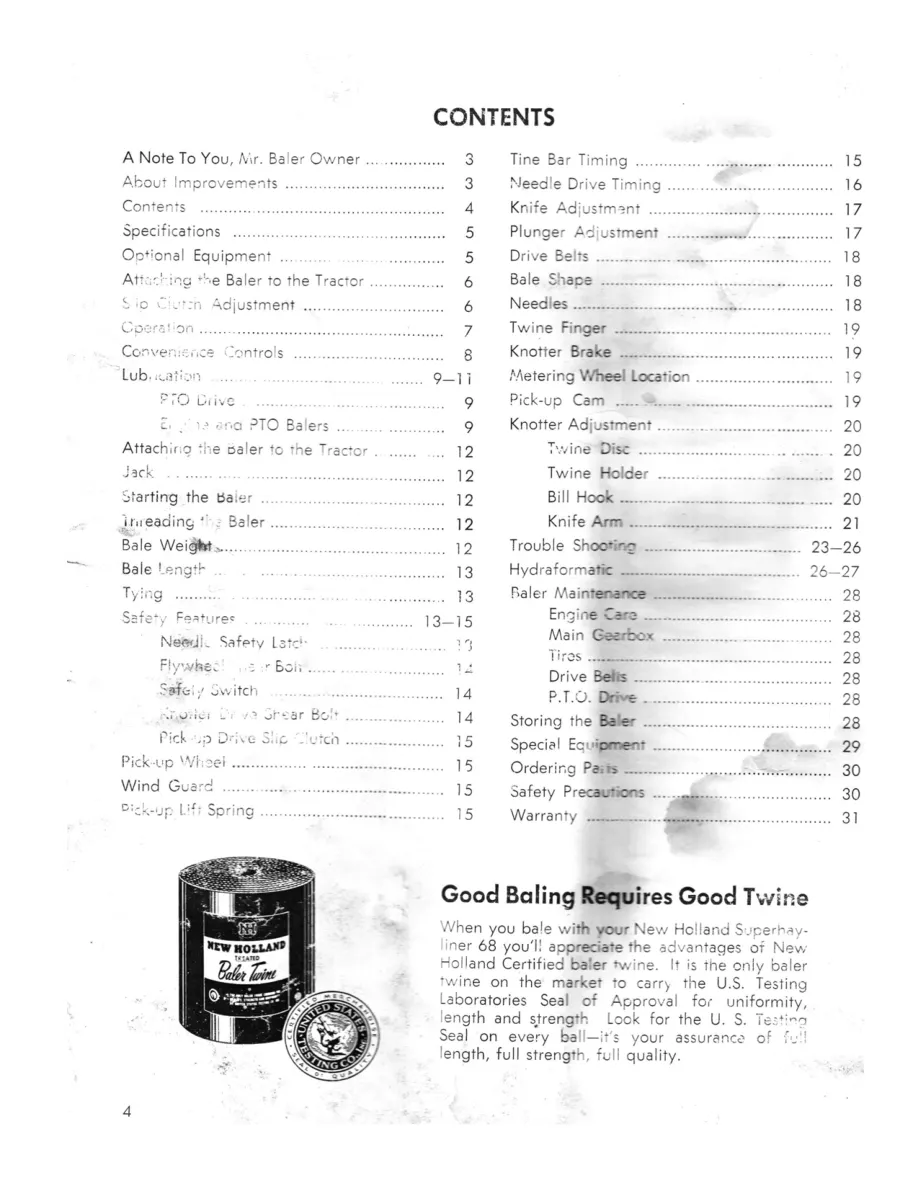 New Holland Super Hayliner 68 Baler Operator's Manual preview page 3