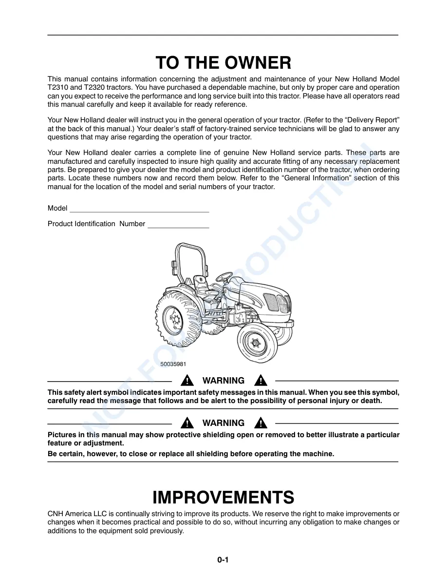 New Holland T2310 T2320 Tractor With Hydrostatic Transmission Operator's Manual preview page 2