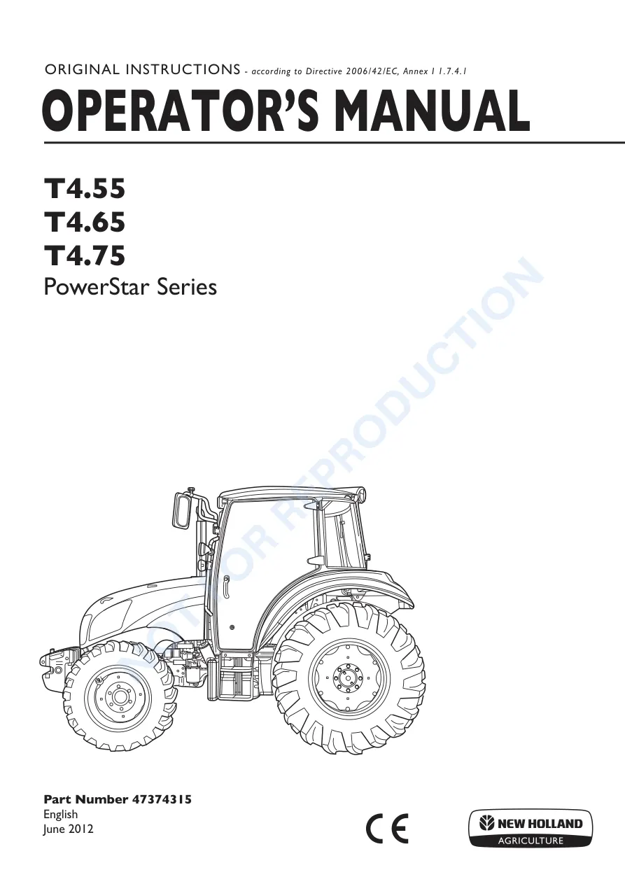 New Holland T4.55 T4.65 T4.75 Powerstar Tractor Operator's Manual preview page 1