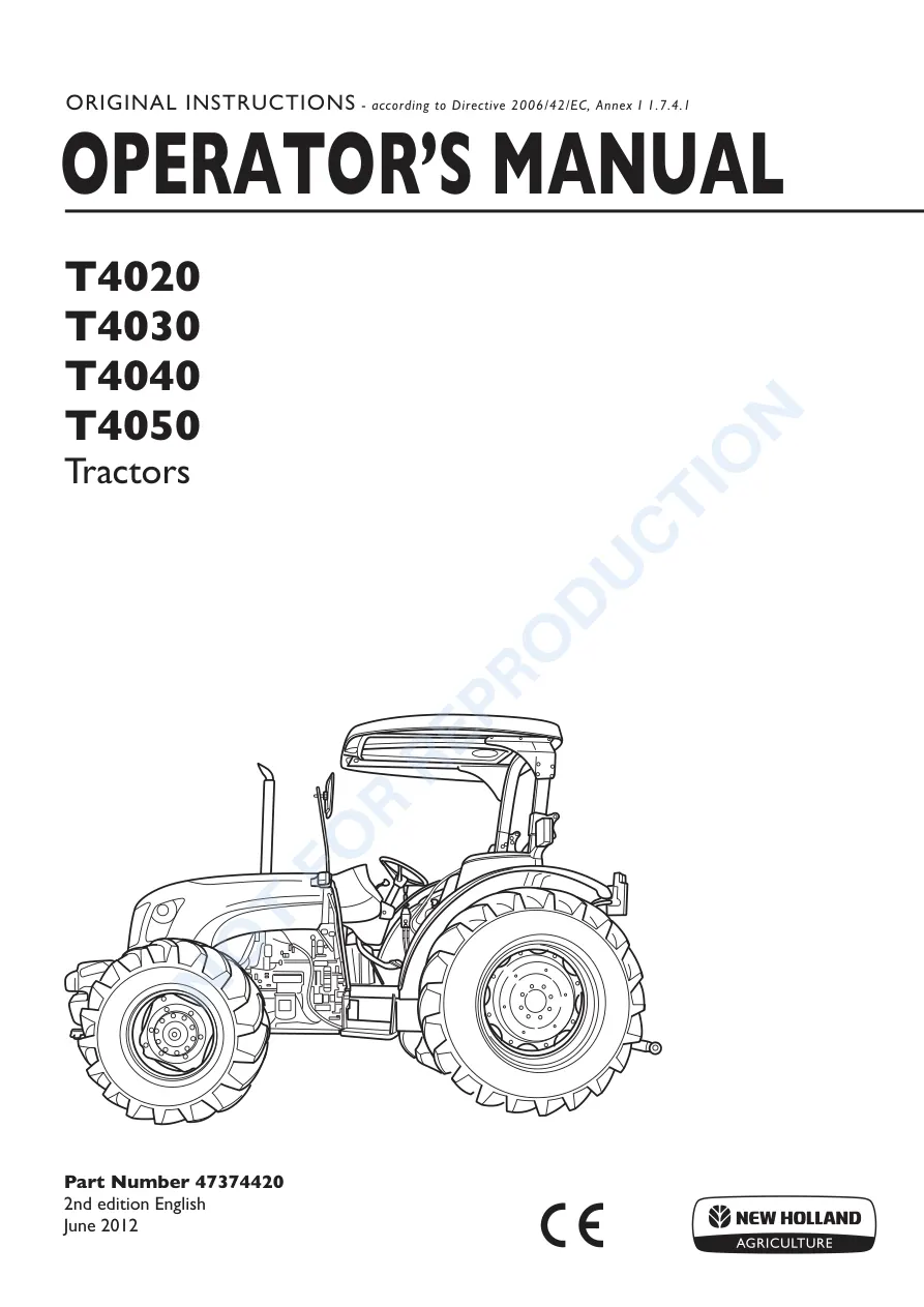New Holland T4020 T4030 T4040 T4050 Tractor Operator's Manual preview page 1