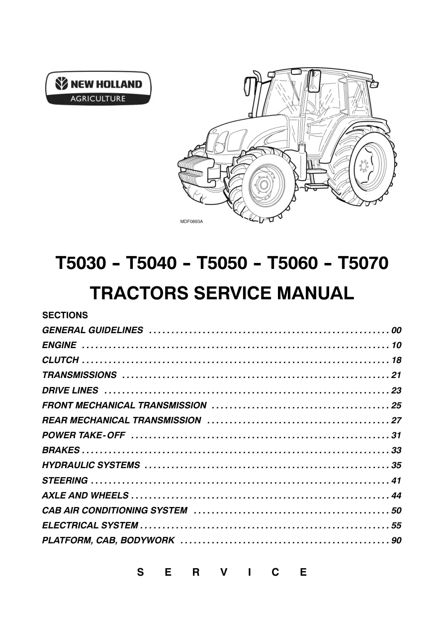 New Holland T5030 T5040 T5050 T5060 T5070 Tractor Service & Repair Manual preview page 1