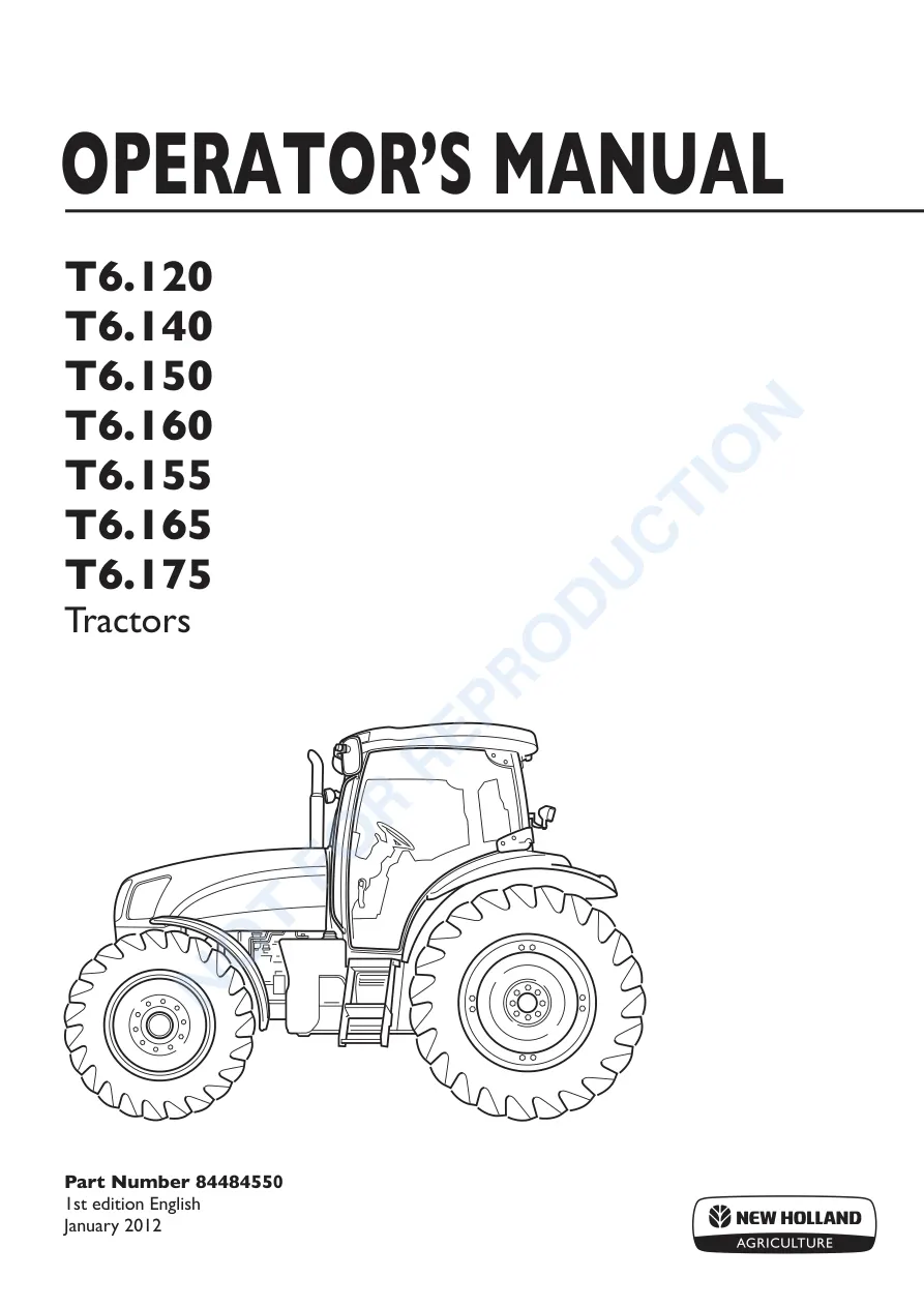 New Holland T6.120 T6.140 T6.150 T6.155 T6.160 T6.165 T6.175 Tractor Operator's Manual preview page 1