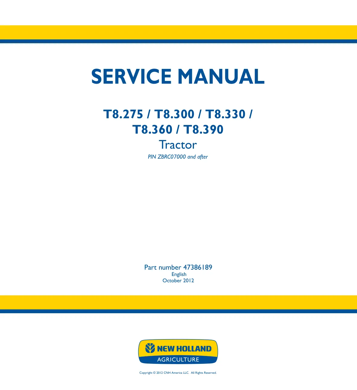 New Holland T8.275 Tractor Service & Repair Manual preview page 1