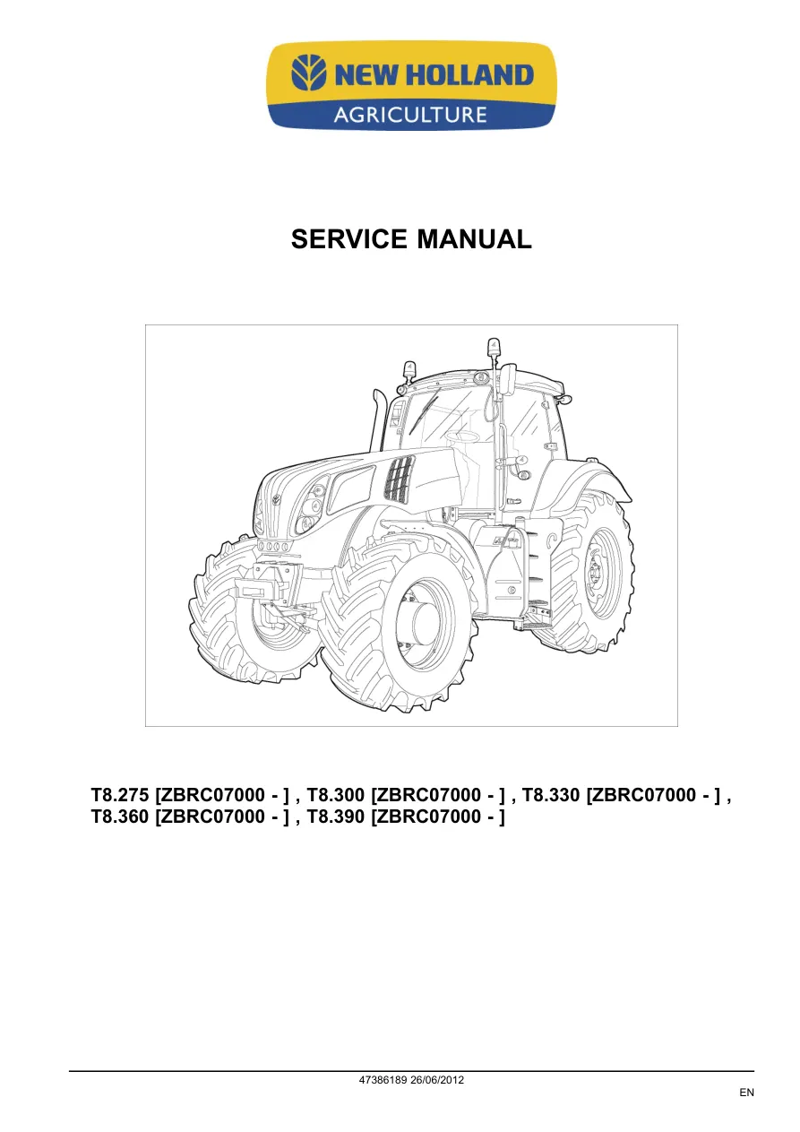 New Holland T8.275 Tractor Service & Repair Manual preview page 2
