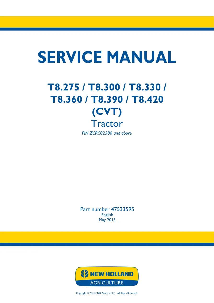 New Holland T8.360 Tractor Service & Repair Manual preview page 1