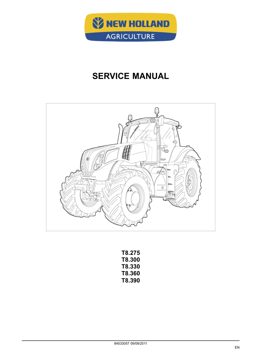 New Holland T8 Series Tractors Service & Repair Manual preview page 1