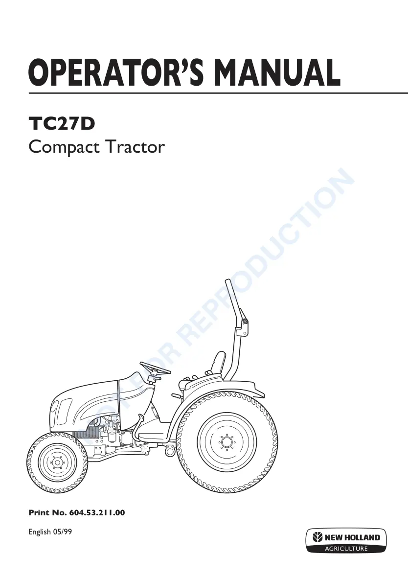 New Holland TC27D Tractor Operator's Manual preview page 1