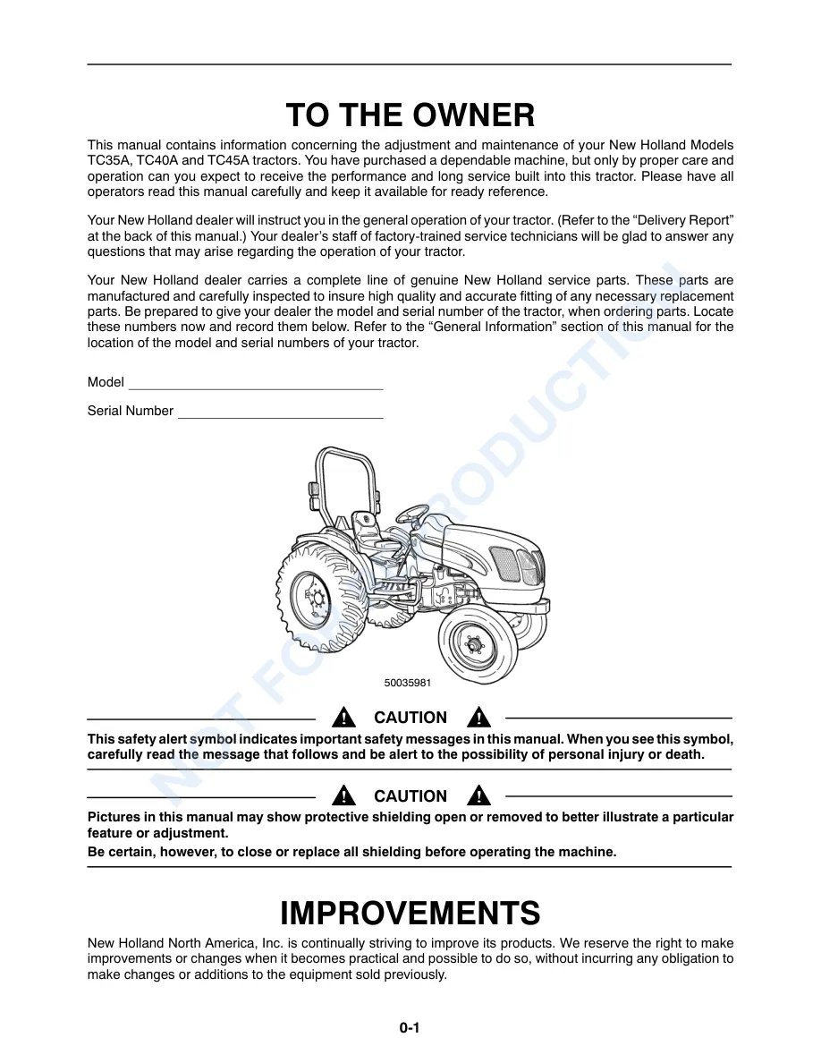 New Holland TC35A TC40A TC45A Tractor Operator's Manual preview page 2