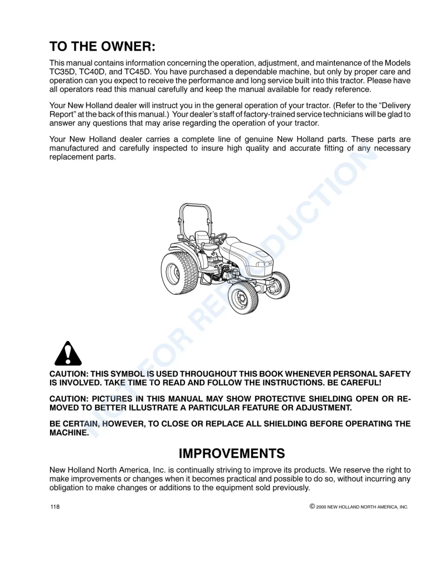 New Holland TC35D TC40D TC45D Tractor Operator's Manual preview page 2