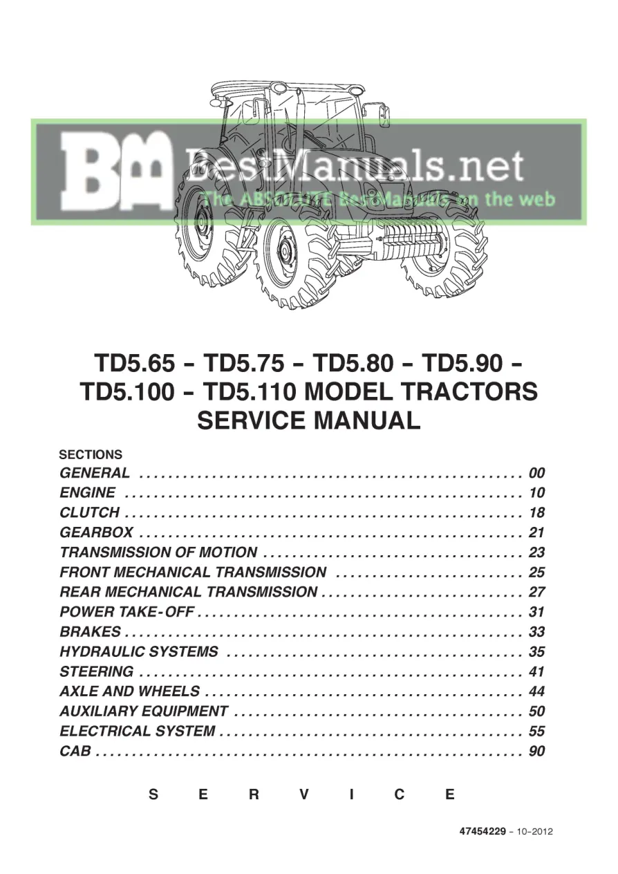 New Holland TD5.65 TD5.75 TD5.80 TD5.90 TD5.100 TD5.110 Tractor Service & Repair Manual preview page 1