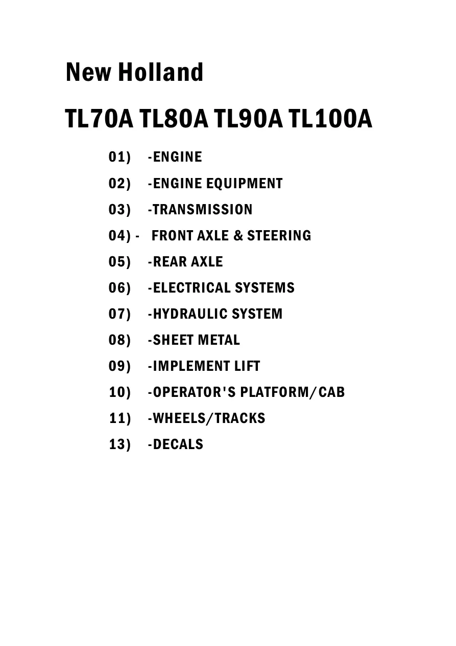 New Holland TL70A TL80A TL90A TL100A Tractor Parts Manual preview page 1