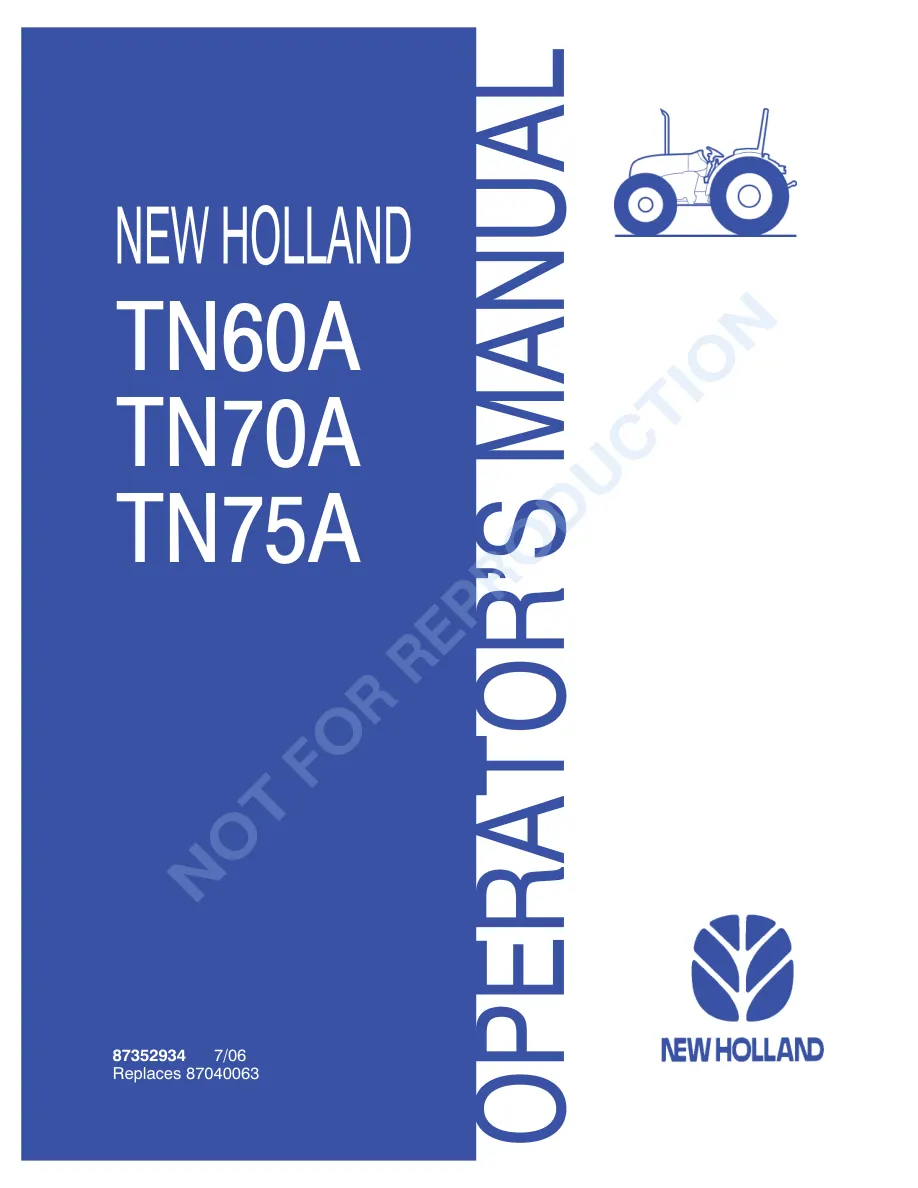 New Holland TN60A TN70A TN75A Tractor Operator's Manual preview page 1