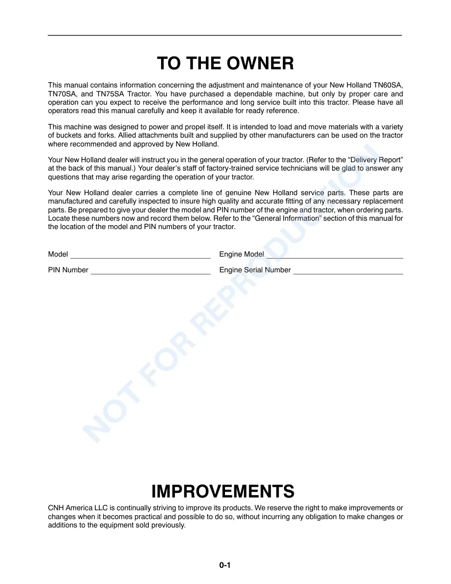 New Holland TN60SA TN70SA TN75SA Tractor Operator's Manual preview page 2