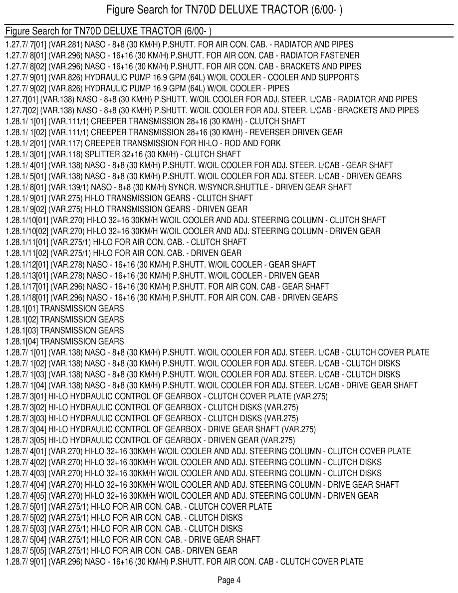 New Holland TN70D Deluxe Tractor Master Parts Manual preview page 6