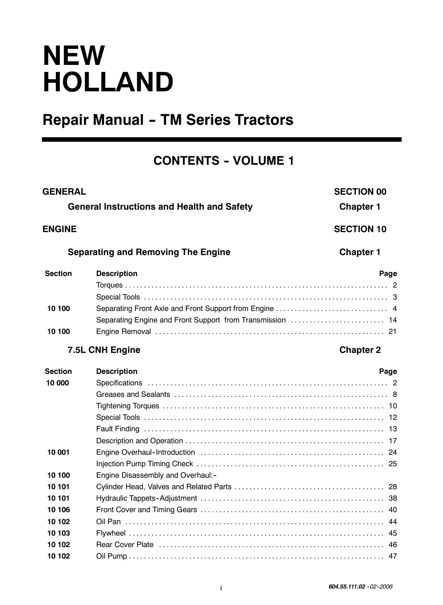 New Holland Tractor Service & Repair Manual preview page 2