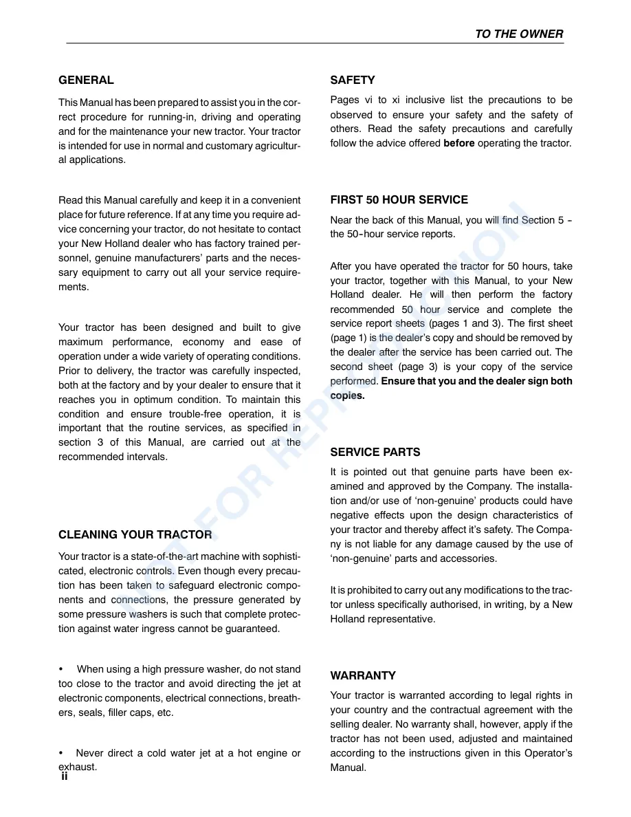 New Holland TS90 TS100 TS110 TS115 Synchro COMMand Electroshift With Power Shuttle Tractor Operator's Manual preview page 4