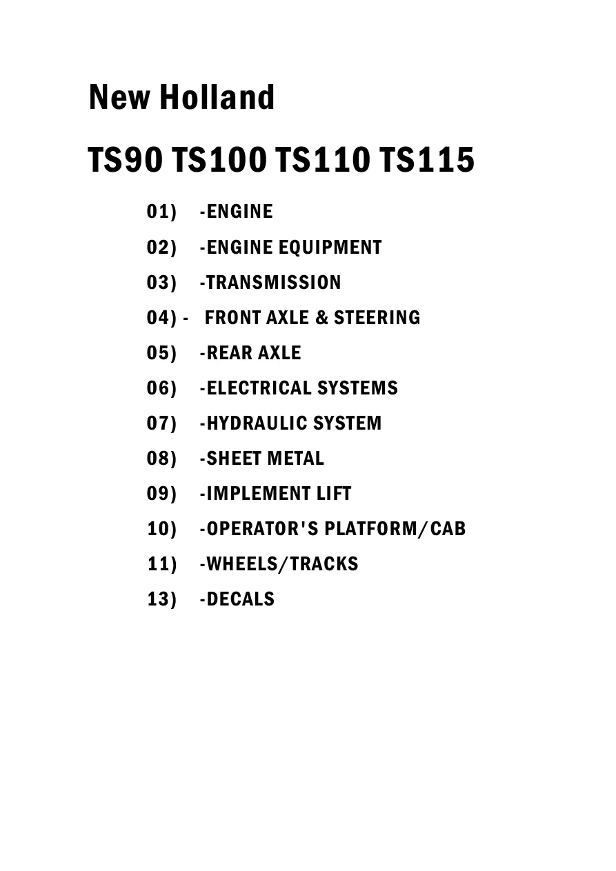 New Holland TS90 TS100 TS110 TS115 Tractor Parts Manual preview page 1
