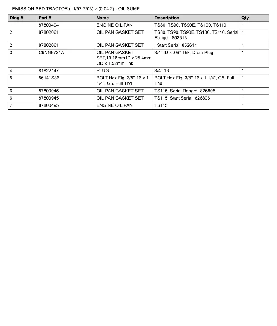 New Holland TS90 TS100 TS110 TS115 Tractor Parts Manual preview page 3