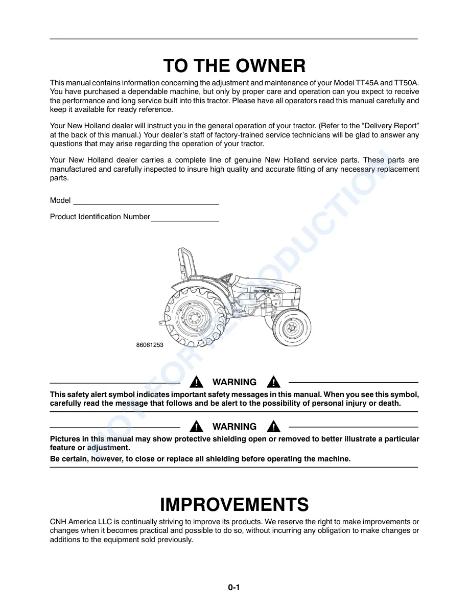 New Holland TT45A TT50A Tractor Operator's Manual preview page 2