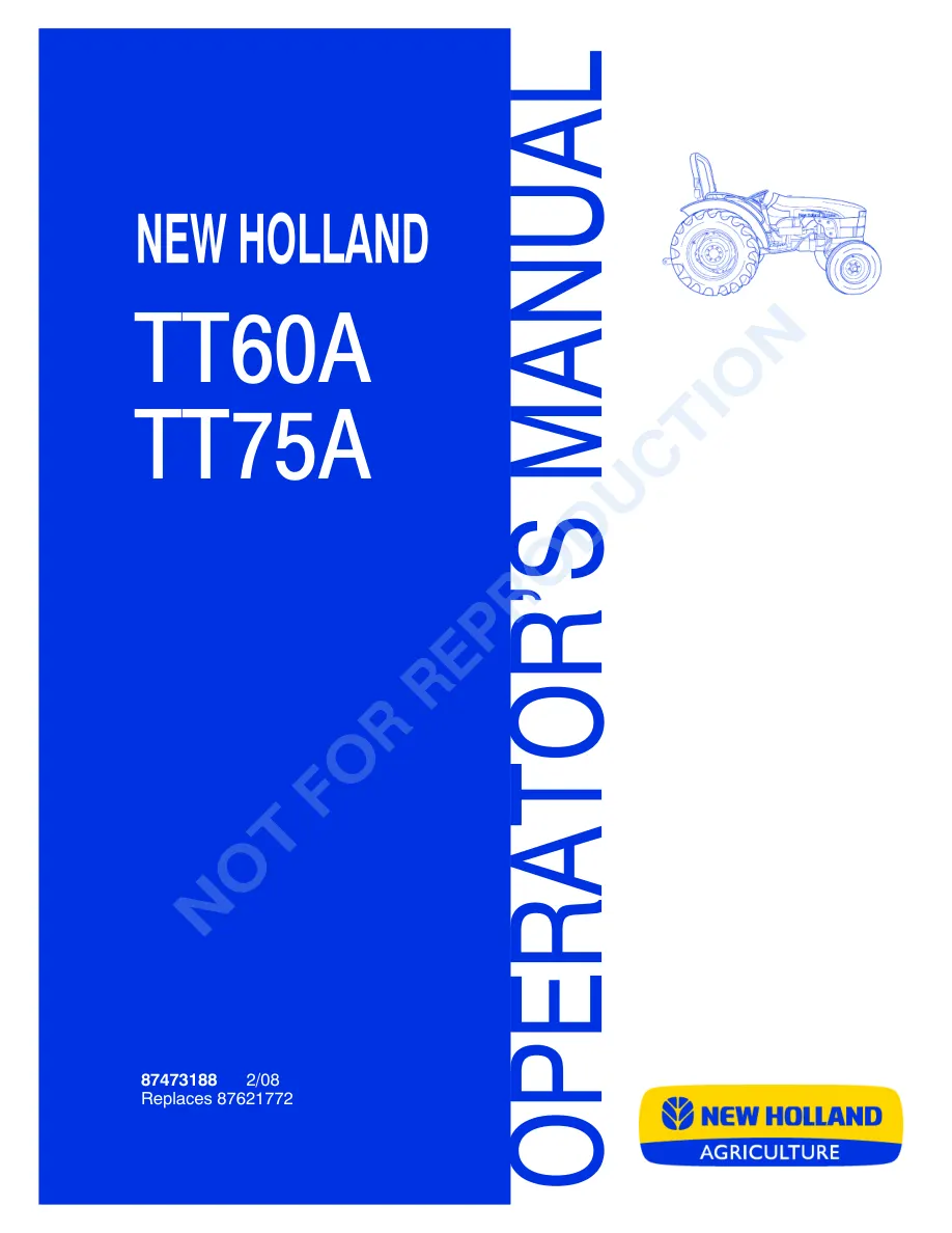 New Holland TT60A TT75A Tractor Operator's Manual preview page 1