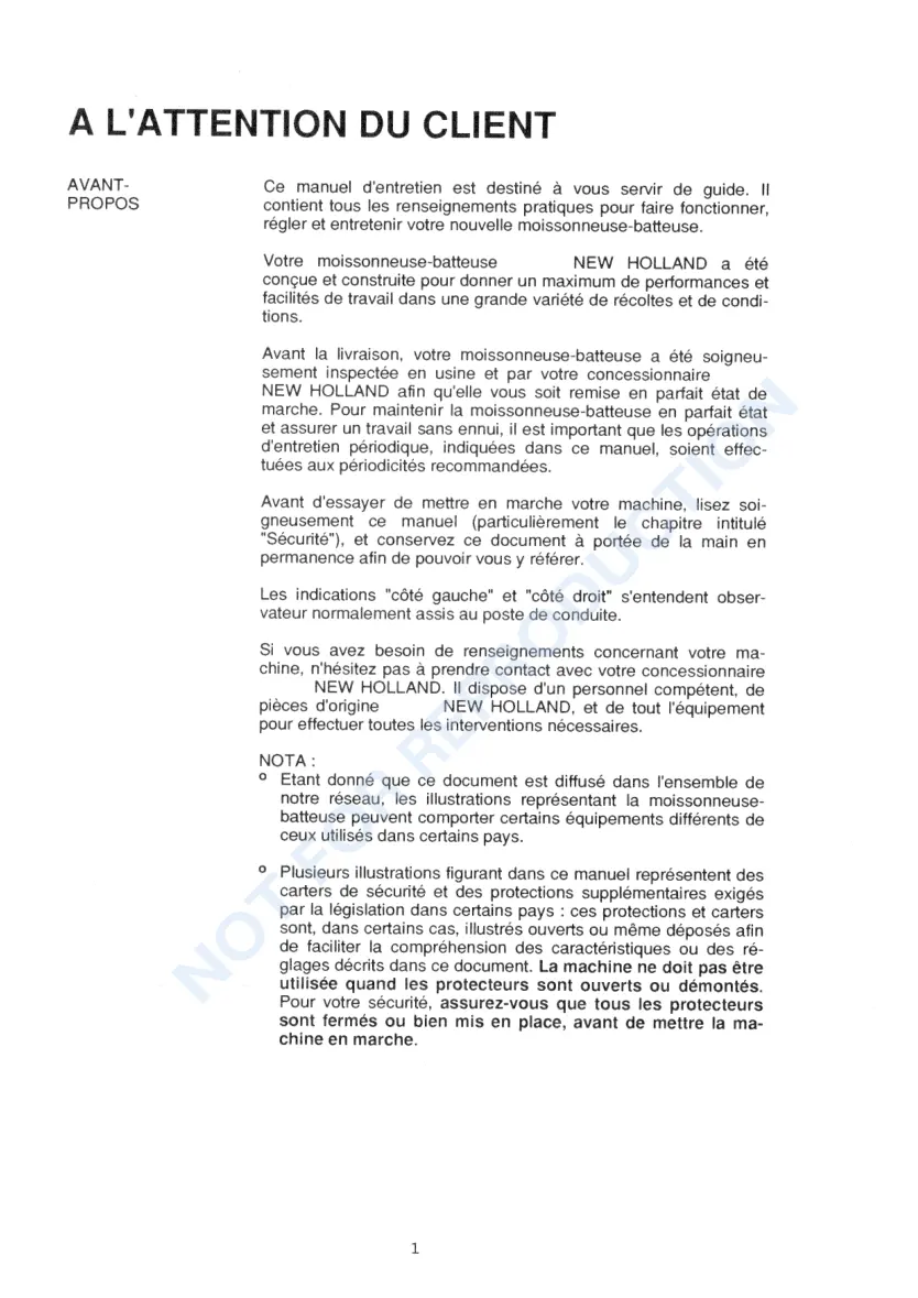 New Holland TX30 TX32 TX34 TX36 Combine French Operator's Manual preview page 3