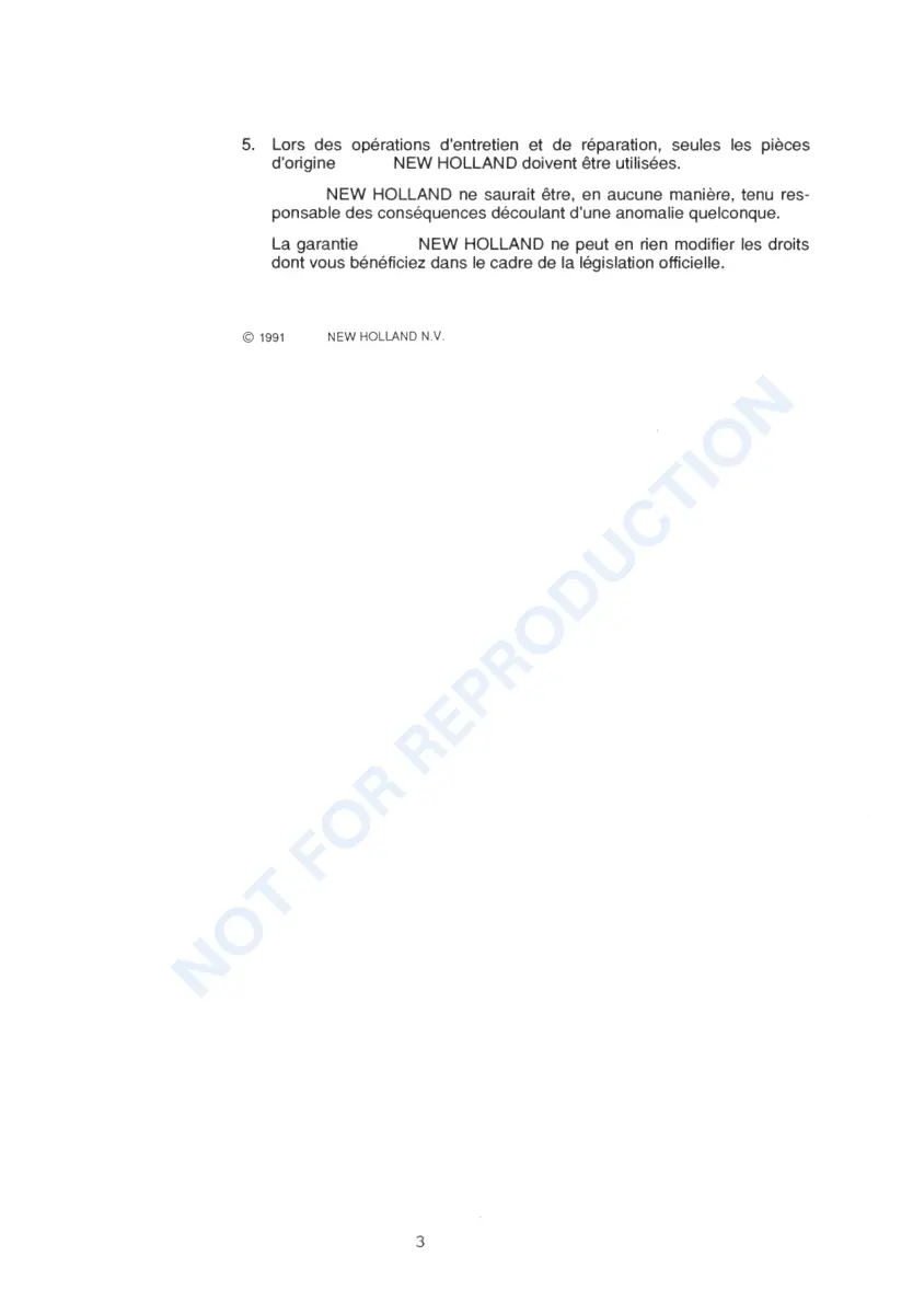 New Holland TX30 TX32 TX34 TX36 Combine French Operator's Manual preview page 5