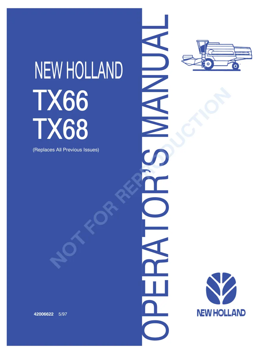 New Holland TX66 TX68 Combine Operator's Manual preview page 1