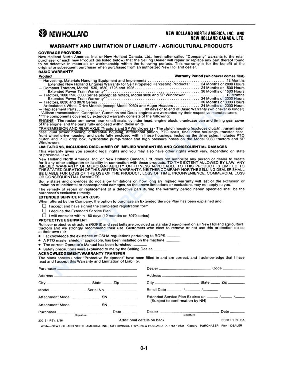 New Holland TX66 TX68 Combine Operator's Manual preview page 3