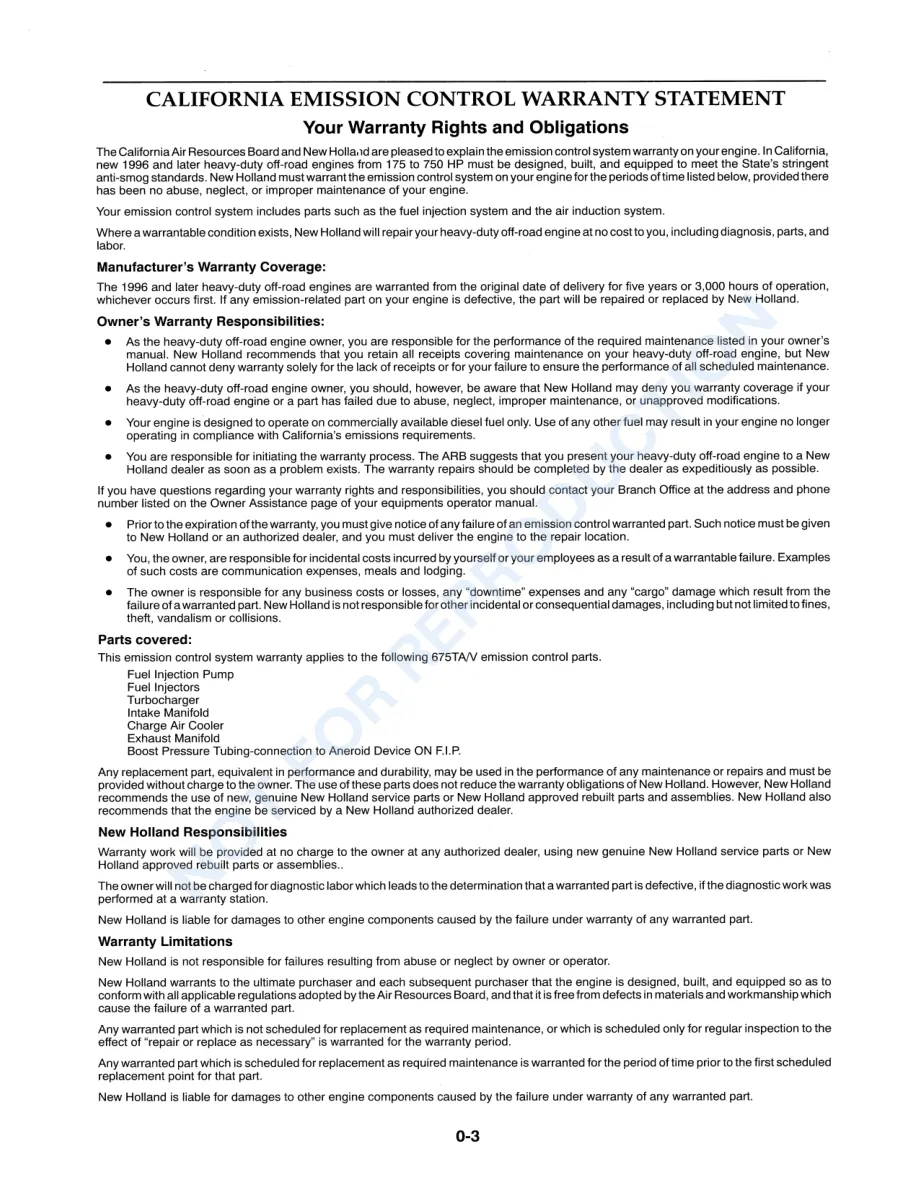 New Holland TX66 TX68 Combine Operator's Manual preview page 5
