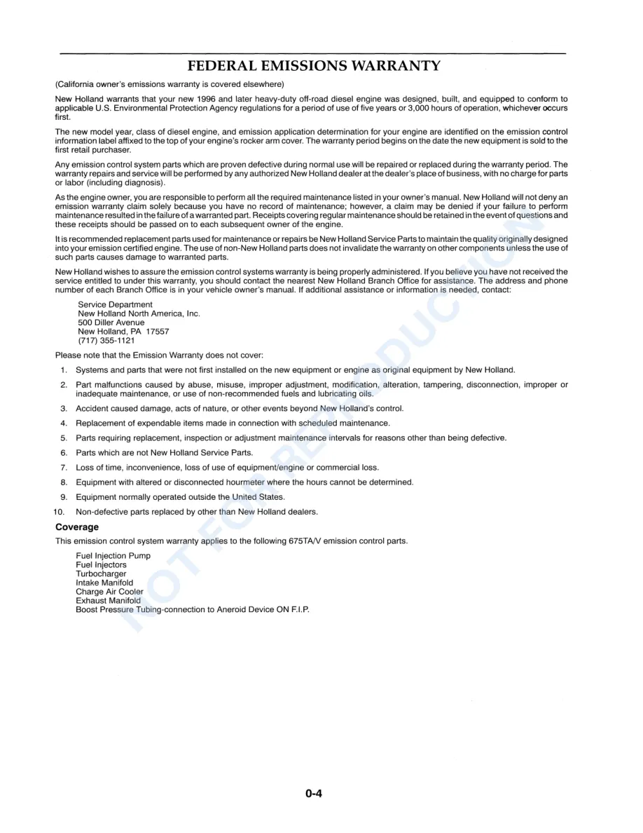 New Holland TX66 TX68 Combine Operator's Manual preview page 6